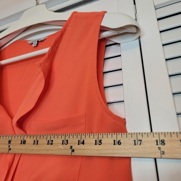 NAKED ZEBRA Ruffle Jersey Top Orange Sleeveless V Neck Front Pocket Women Small - Picture 8 of 9